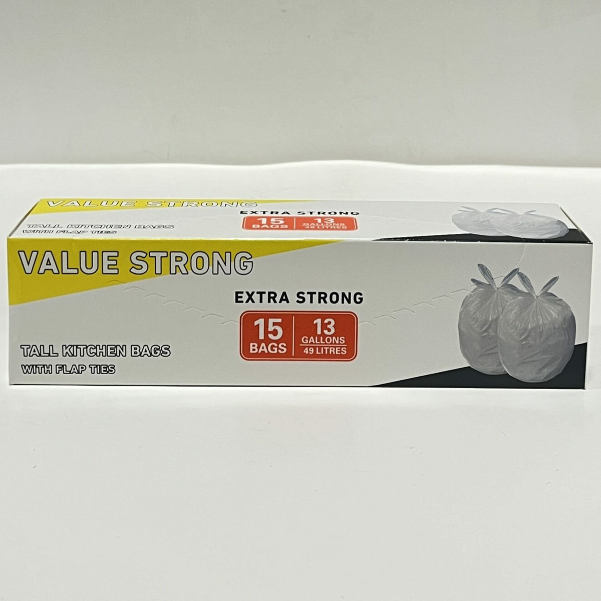 BAGS TRASH TALL WHITE WITH FLAP TIES 13 GALLON