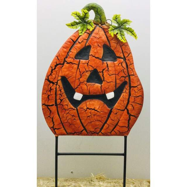 METAL JACK FACE PUMPKIN SUNFLOWER ON 2 POLES  26"X14