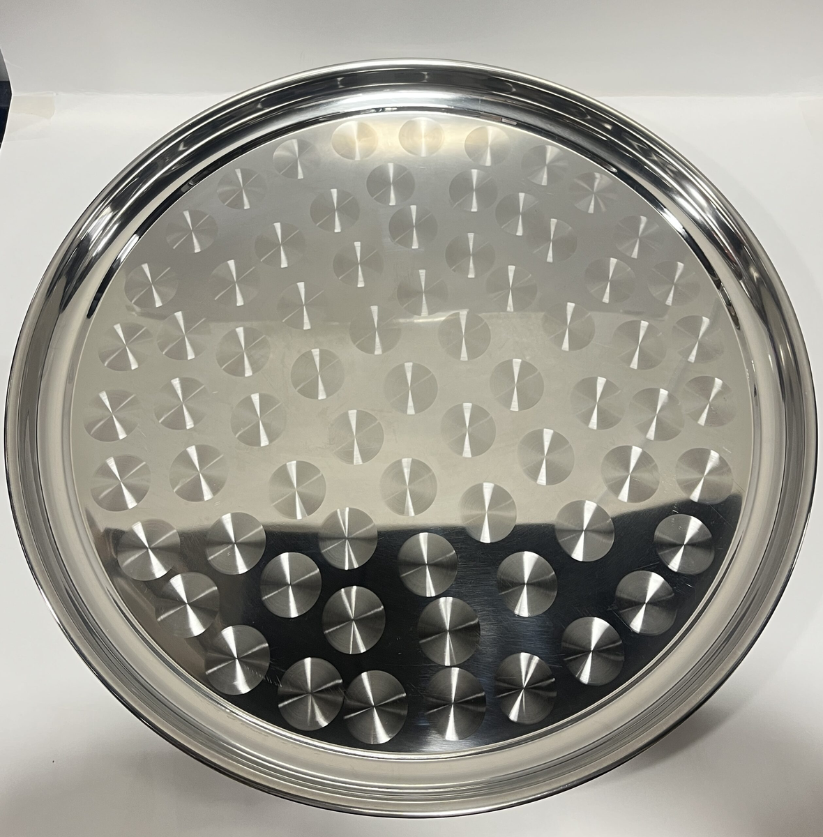 TRAY ROUND STAINLESS SWIRL CIRCLE DESIGN