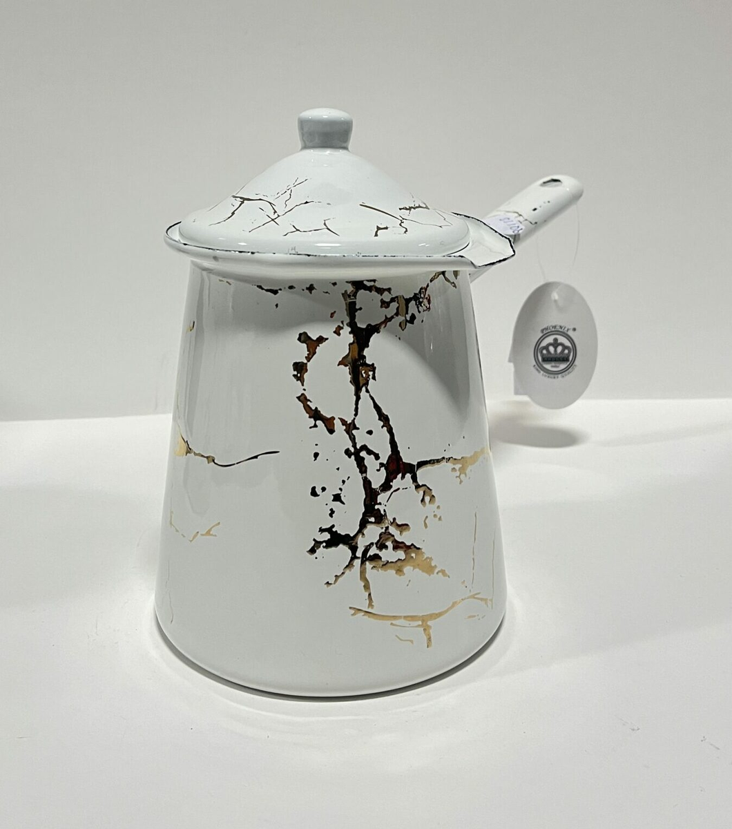ENAMEL COFFEE WARMER MARBLE WHITE
