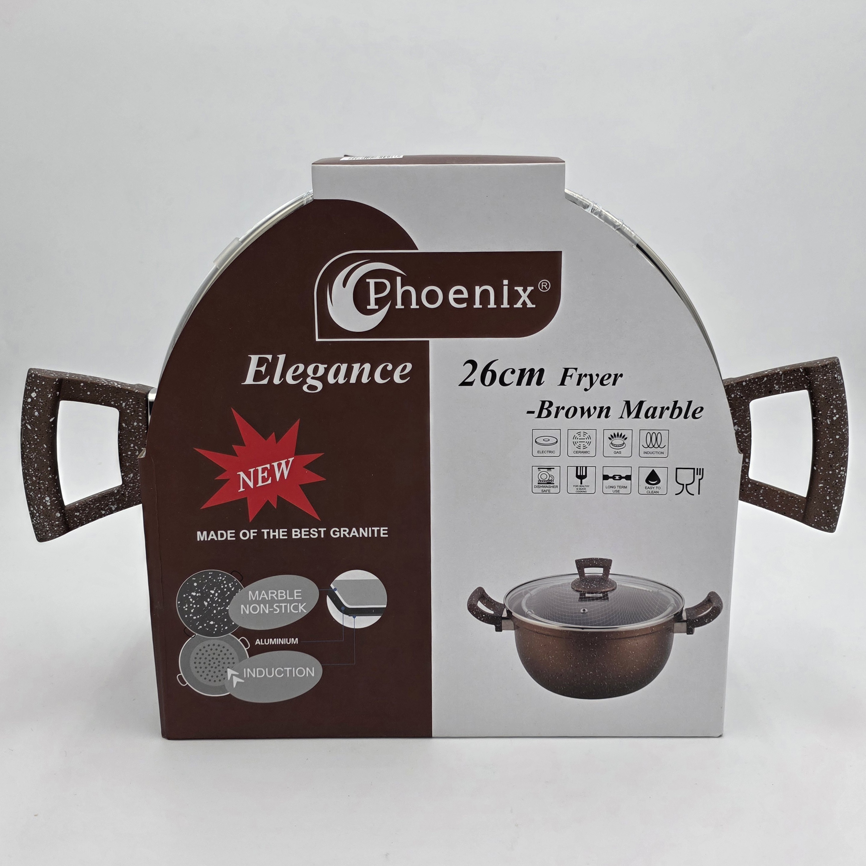 GRANITE FRYER POT BASKET BROWN GLASS COVER
