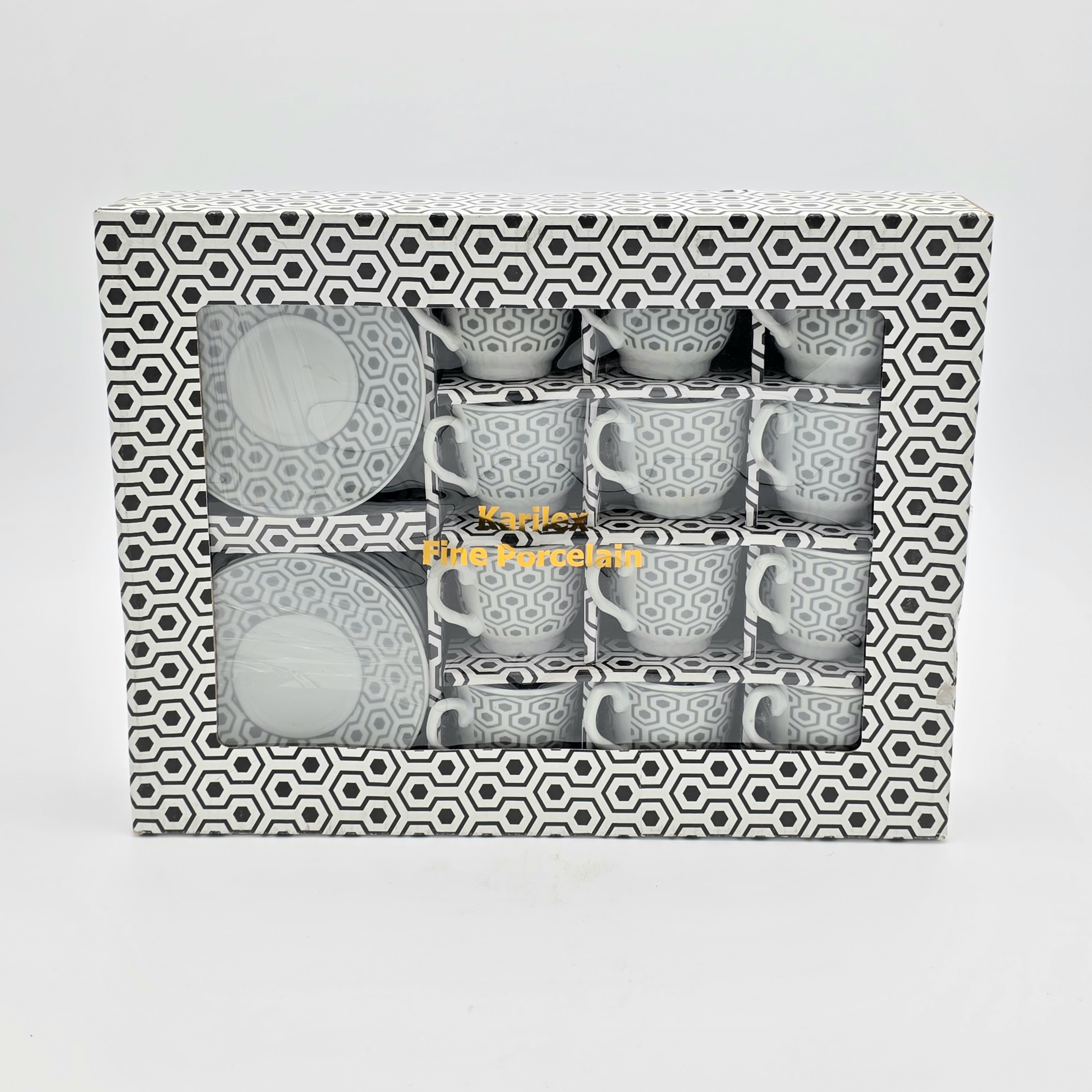 COFFEE CUPS WITH SAUCER BLACK WHITE