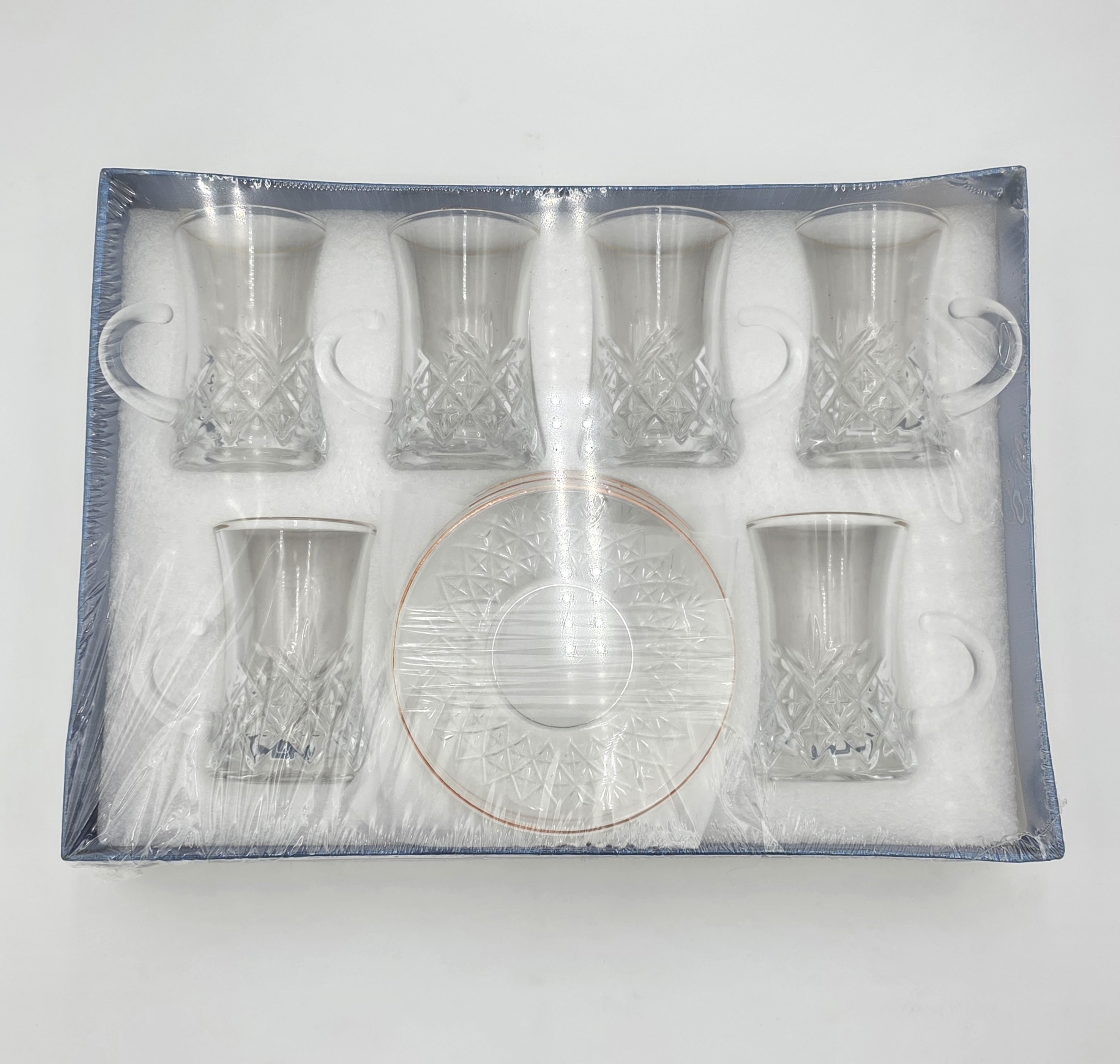 COFFEE CUPS SAUCER GLASS WITH GOLD TRIM