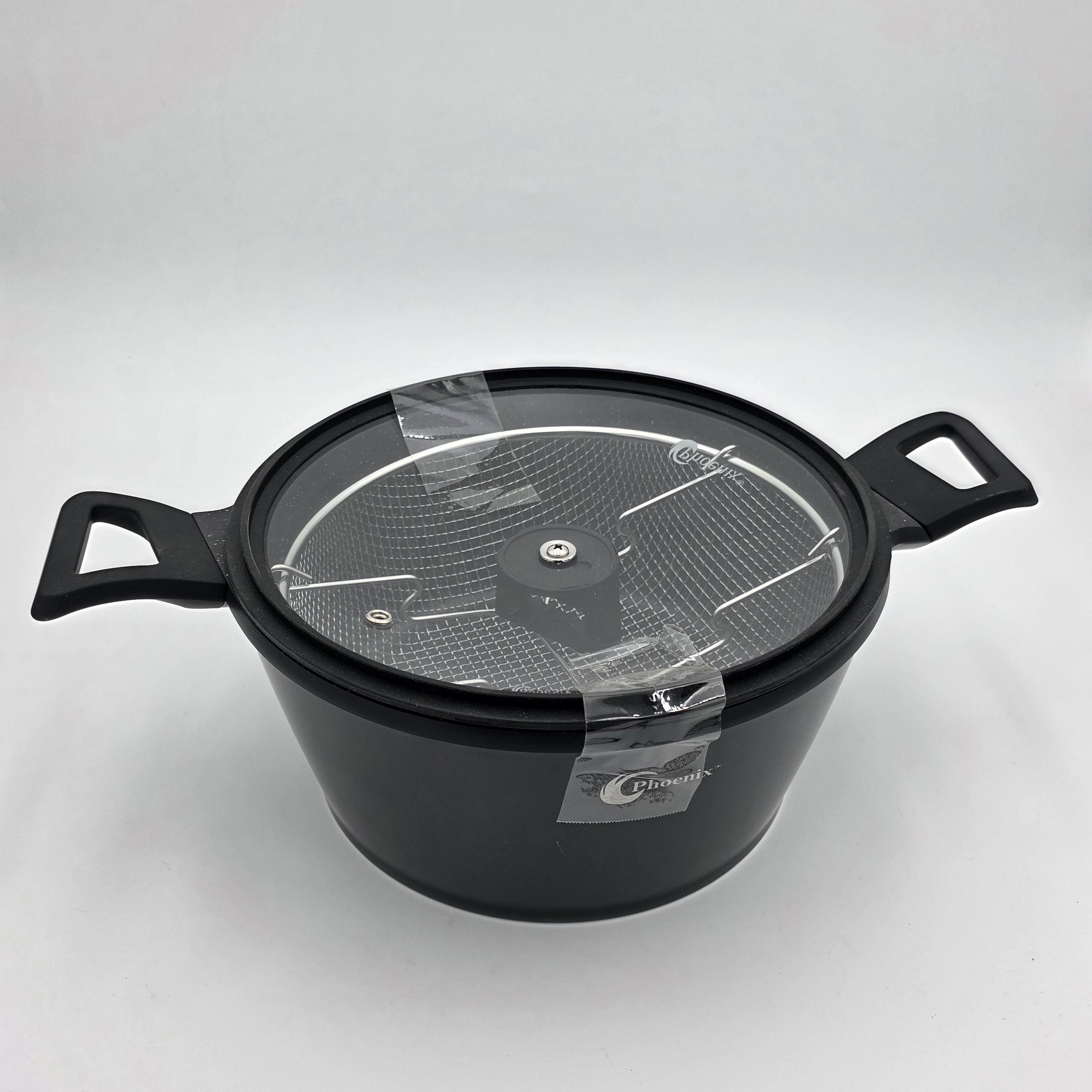 FRYING POT BASKET WITHIN NON STICK BLACK GLASS COVER